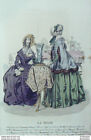 Gravure La mode 1842 n°38 Robes en mousseline et taffetas brodées mantelet