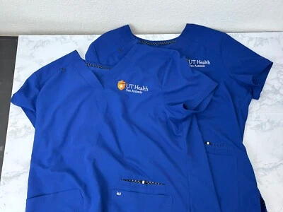 KOI Women's Scrub Top Shirt Womens L Lot Of 2 UT Health San Antonio Blue I - Image 1 of 4