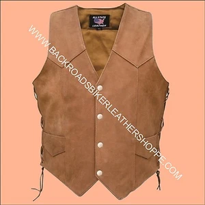 Ladies Women's Brown Leather Motorcycle Biker Vest Western - Sizes XS to 5X - Picture 1 of 2