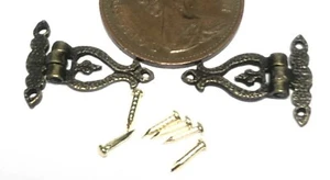 2 Metal Ornate Hinges 1.2cm x 1.8cm & 6 Pins Tumdee 1:12 Scale Dolls House 769 - Picture 1 of 2