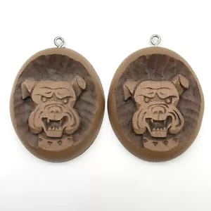 2 Vintage NATIONAL DURAFOAM Wood Bulldogs Brown - Picture 1 of 3