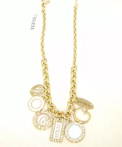 Nuevo Guess Pulido Color Dorado Multi Charm Mujer Collar+Blanco+Cristal - Imagen 1 de 6