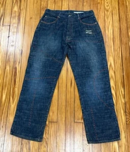 Azzure Denim Love Life Denim Mens Designer Blue Jeans 34x32 Stitched Baggy Y2K - Picture 1 of 4