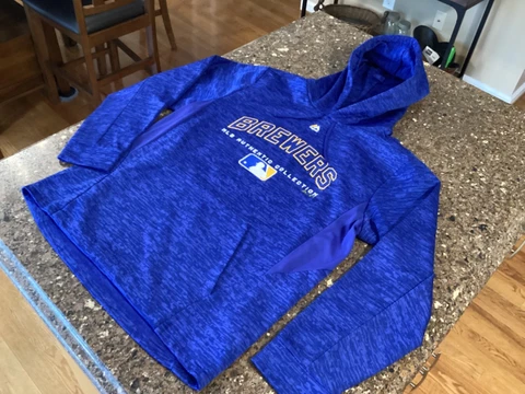 Milwaukee Brewers MLB Majestic Hoodie Men's Medium Heather Blue NWOT!!! Cover