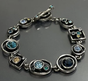 Patricia Locke USA 2002 Penny Arcade Women’s Bracelet Silver Plated Crystal 7.5” - Picture 1 of 12