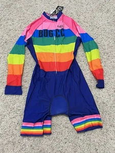 Skinsuit Cycling Unisex Rainbow Pride Padded Suit Full Zip Short Legs Size M - Picture 1 of 3