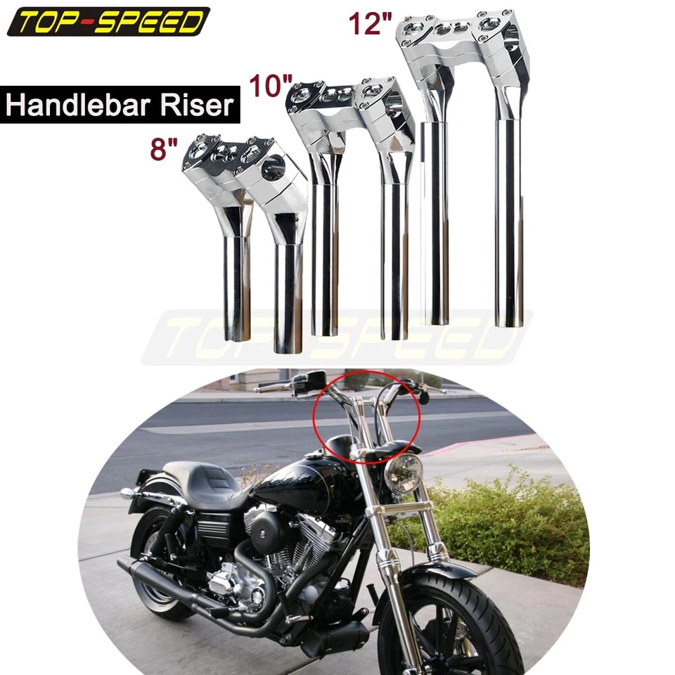 Elevadores de tracción para manillar de 8" 10" 12" o +1"" cromados aptos para Harley Sportster Softail Foto 1 de 4