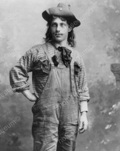 Man Poses In Overalls & Cowboy Hat 1900s 8x10 Reprint Of Old Photo - Picture 1 of 1