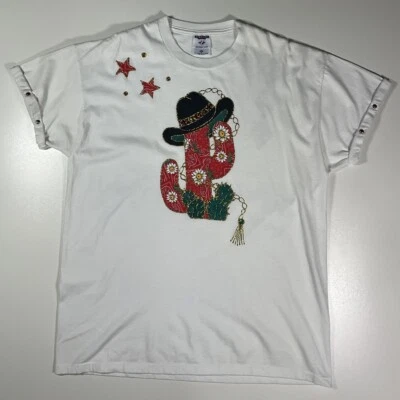 Vintage Cactus T Shirt Sz XL Disco Cowboy Patchwork Glitter Rhinestone Art 90s - Image 1 of 4