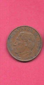 MEXICO MEXICAN KM433 1957 10 CENTAVOS VF CIRCULATED  OLD BRONZE MEXICAN COIN - Picture 1 of 1