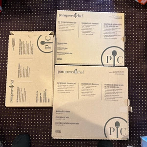 Lot of 3 Pampered Chef Stoneware Baking Pans, 100255,100280,100252, stone, pizza - Picture 1 of 8