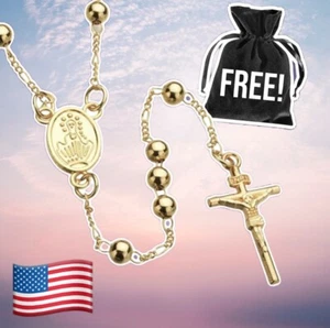 Gold Cross Catholic Virgin Mary Pendant Prayer Beads Rosary - Picture 1 of 4
