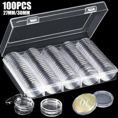 Round Coinns Storage Containers，100Pcs Clear Plastic Capsules (30mm/27mm) - Image 1 of 4