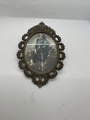 Vintage "Boy In Blue" Made In Italy Oval Metal Frame For/Pour ACTION Wall Decor Cover