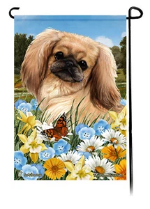 Summer Flowers Garden Flag - Fawn Sable Pekingese - Picture 1 of 1