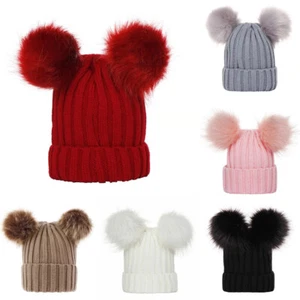 Unisex Boy Girl Baby Winter Warm Girls Boys Pompom Beanie Cap Knit Bobble Beanie - Picture 1 of 24