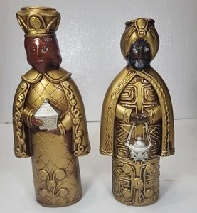 Pair Wisemen Christmas Magi Paper Mache Composite Candle Holders Japan MCM - Picture 1 of 9