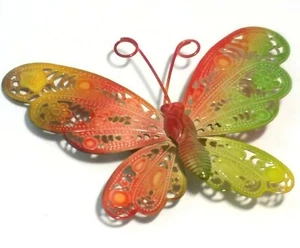 FILIGREE Vintage Style BUTTERFLY PIN Rainbow Ombre GREEN PINK Lightweight 2.5" - Picture 1 of 7