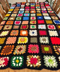 VTG Handmade Crochet Afghan Granny Square Colorful Oversized Throw 90X70" - Picture 1 of 9