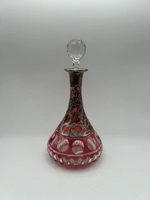 Jarra Alvin R112QT antigua arándano americano vidrio rojo superposición de plata .999 Foto 1 de 4