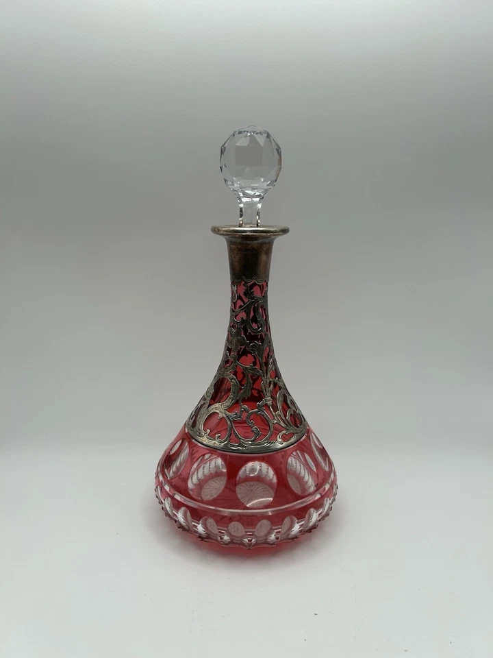 Jarra Alvin R112QT antigua arándano americano vidrio rojo superposición de plata .999 Foto 1 de 4