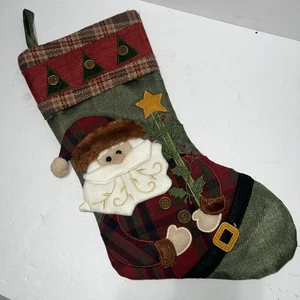 Weihnachtsstrumpf Santa Volkskunst Land kariert 15” bis Zehe 17,5” bis Spitze 7-8” breit - Bild 1 von 8