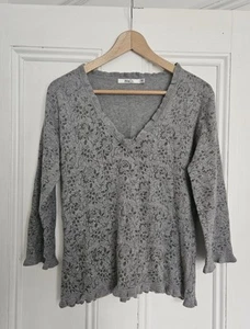 M&Co Grey Colour 3/4 Sleeve Top Floral With Bead Embellishments Size XL - Picture 1 of 6