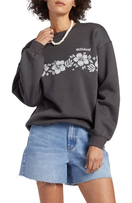 Moletom Billabong Force Me Not Floral Crew Pull On Cinza Flores Pequeno Feminino - Imagem 1 de 4