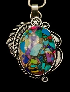 NEW Southwest Boho Sterling Silver Plated Candy Crush Dahlia Pendant Necklace - Picture 1 of 5