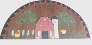 Hand Painted Folk Art Wood Above Door Welcome Sign w Barn, 21", Farmhouse Rustic - Picture 1 of 12