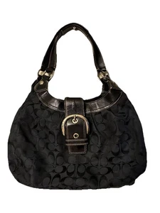 Authentic Coach Purse Black Cloth with Silver Hardware 15” Very good Condition - Picture 1 of 6