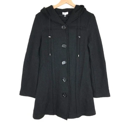 Abrigo con Capucha LINEA DOMANI 100% Lana Hervida Para Mujer Talla S Negro Botón A Medida Foto 1 de 4