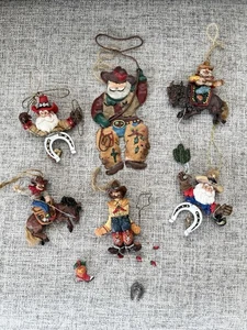Western Christmas Ornament Lot Cowboy Country Santa Holiday 6 Pc Pull String - Picture 1 of 8