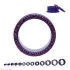 Pair-Purple W/Purple Gems Acrylic Screw On Ear Tunnels 10Mm/00 Gauge Body Jewe