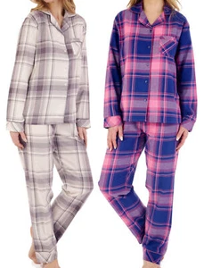 Check Pyjamas Womens Slenderella Brushed Cotton Button Up Top & PJ Bottoms Set - Picture 1 of 21