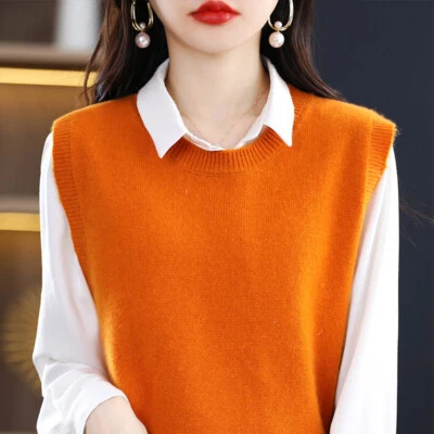 Women Waistcoat Knitted Tank Top Vest Sweater Jumper Pullover Office Casual Chic - Image 1 of 4