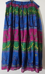 Vintage Women's Bright Colorful Drawstring Waist Midi Skirt 100% Cotton M Boho - Bild 1 von 7