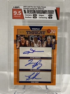 2021 Leaf Pro Set Triple Threat Iverson/Hardaway/Bibby Orange Auto #3/5 HGA Slab - Picture 1 of 3