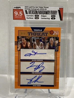 2021 Leaf Pro Set Triple Threat Iverson/Hardaway/Bibby оранжевый с автографом No3/5 HGA Trio - Изображение 1 из 3