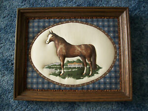 Vintage Beveled Wood Framed 16X13 Pleated Raised Relief Quilted Horse Print V Gd