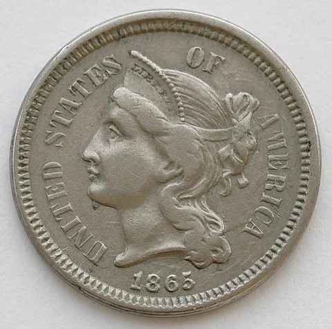 1865 THREE CENT NICKEL US COIN Cover