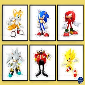 Sonic Hedgehog Gaming Acquerello Splash Stampe Artistiche per Bambini - A5-A4-A3 (Set 1) - Foto 1 di 7