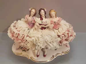DRESDEN SPITZENPORZELLANFIGUR 3 DAMEN SINGENDE FRAUEN SÄNGER DEUTSCHLAND 6 X 8" - Bild 1 von 12