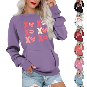 Women's Casual Valentine's Day Printed Pullover Plug Sleeve Sweatshirt With - Picture 1 of 33