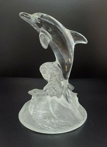 Art Glass Dolphin Figurine Riding Jumping Waves Collectible Home Décor 6" - Picture 1 of 5