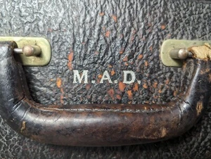 VTG Leather & Wood Travel/Storage Case Suitcase initials spell "MAD" 18x13x7 - - Picture 1 of 10