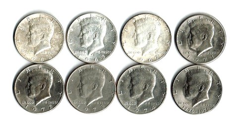 1964- U.S. Kennedy Half Dollar Mixed Lot Of 8 Xf-Au incl 1964 90% See Note