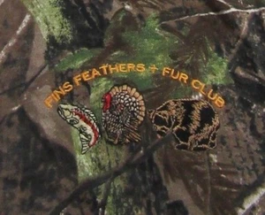 FINS FEATHERS & FUR CLUB Chaplin CT Embroidered Real tree Camo T Shirt Size L - Picture 1 of 5