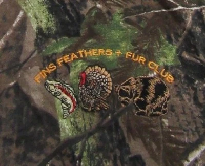 FINS FEATHERS & FUR CLUB Chaplin CT Embroidered Real tree Camo T Shirt Size L - Image 1 of 4
