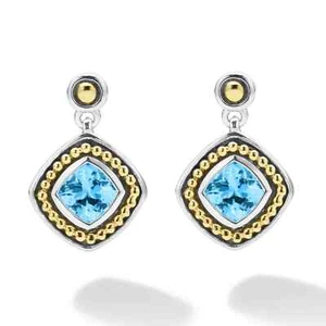 Pendientes colgantes de topacio azul suizo de plata de ley de oro amarillo de 18 quilates LAGOS Rittenhouse - Imagen 1 de 3
